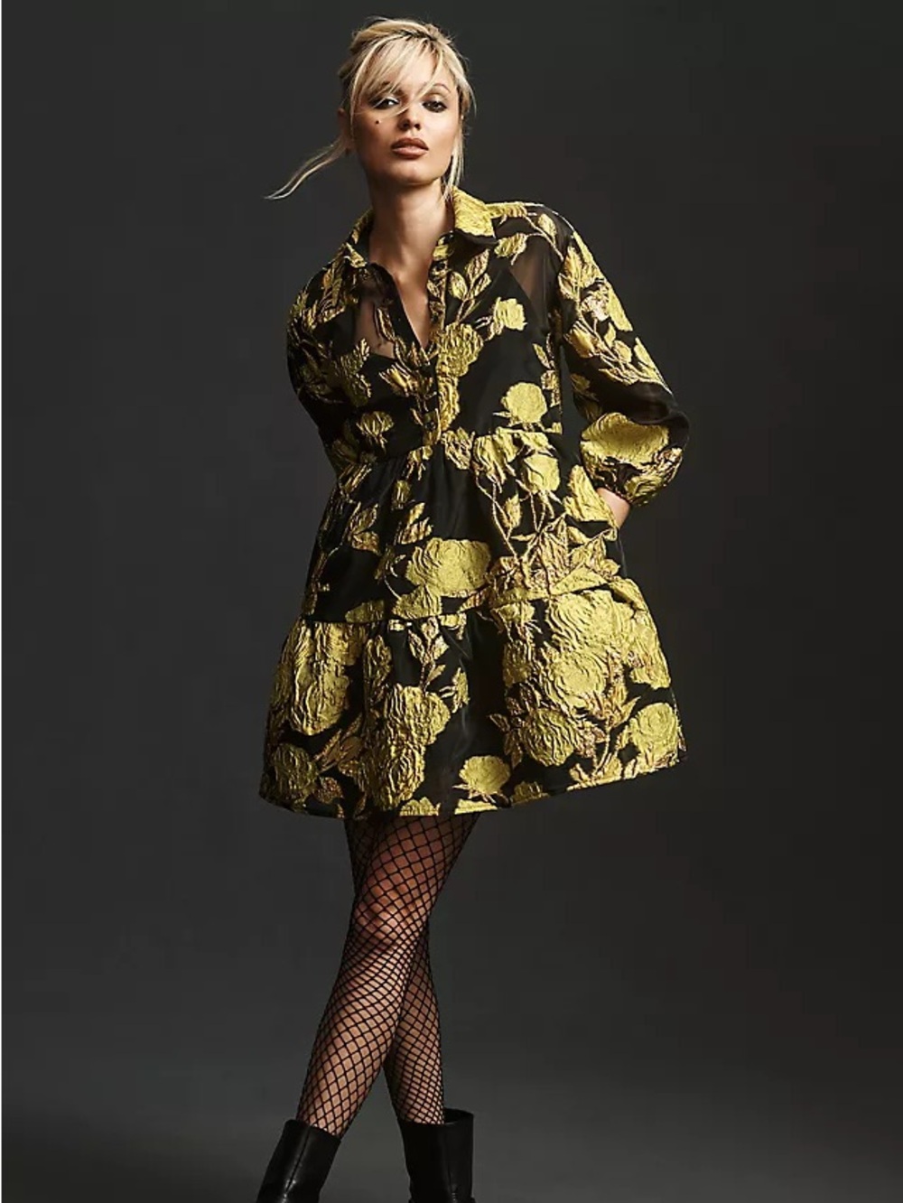 Anthropologie Maeve The Bettina Tiered Shirt Dress jacquard floral edition XS